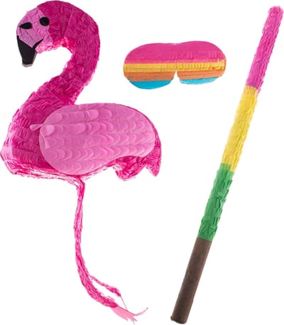 Funny Fashion Verjaardag Pinata flamingo vogel - 48 x 40 cm - papier - set met stok 54 cm en masker