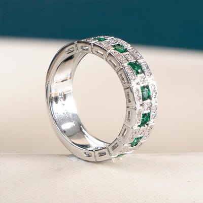 POMOiii Vintage damesring met groene edelsteen Zilveren damessieraden Romantische edelsteen Verloving Jubileum 10