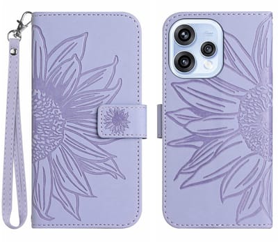 Coverup Hoesje - Geschikt voor OPPO Reno15 Hoesje - Coverup Zonnebloem Book Case met Koord - Lavendel