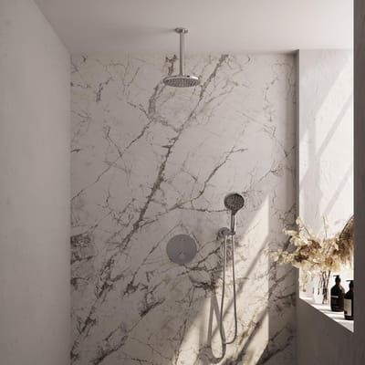 Brauer Chrome Edition thermostatische inbouw regendouche 3-weg rond SET 83 met 20 cm douchekop en plafondarm en 3-standen handdouche en doucheslang en wandaansluitbocht chroom