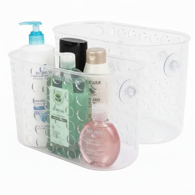 Benson Douchemandje/bakje Large - 2x - met zuignappen - transparant - 17 x 8 x 12 cm - bad rekje