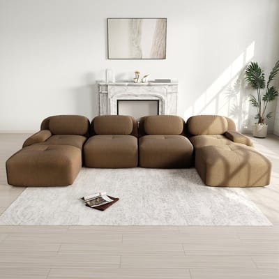 Modulaire U-vormige bank - raamloze bank - corduroy - extra brede armleuning - huisdiervriendelijk - ergonomisch - bruin
