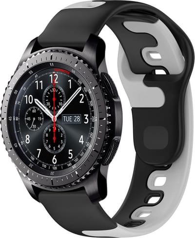 Siliconen bandje - geschikt voor Huawei Watch GT Runner 2 / GT 2(e) 46 mm / GT 3 / 4 / 5 (Pro) 46 mm / Watch 3 (Pro) / Watch 4 (Pro) / GT 6 (PRO) 46mm - zwart-grijs