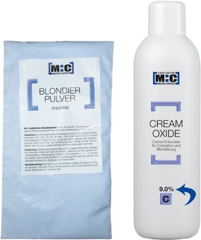 M:C Blondeerpoeder in zak blauw 500gr + Ontwikkelaar 9.0% 1000ml