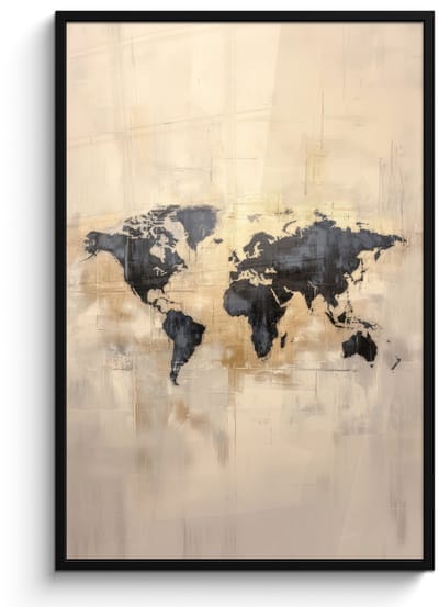 Poster in lijst - Fotolijst 80x120 cm - Posters - Wereldkaart - Goud - Zwart - Abstract - Posterlijst zwart - Decoratie - Wanddecoratie woonkamer - Muurdecoratie slaapkamer