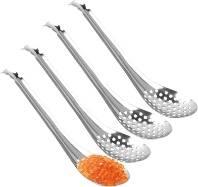 Set van 4 Caviar Lepels, RVS Gezeefde Lepel, Kleine Lepel met Gaten, Ideaal voor Serveren en Sifoneren