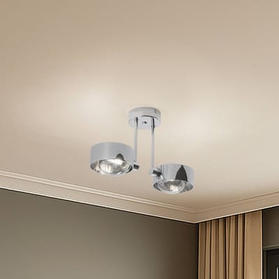 Argon Plafondlamp Mado, staal chroomkleurig, glas rookkleurig, 2-lamps