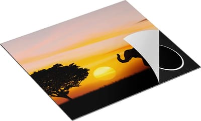 Chefcare Inductie Beschermer Olifant Silhouet tijdens Zonsondergang - 60x50 cm - Afdekplaat Inductie - Kookplaat Beschermer - Inductie Mat