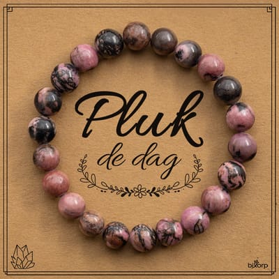 Bixorp Matrix Rhodoniet Armband op Cadeau kaartje - Pluk de Dag - 8mm / 17cm Edelsteen Kralenarmband - Inclusief Cadeau Envelop