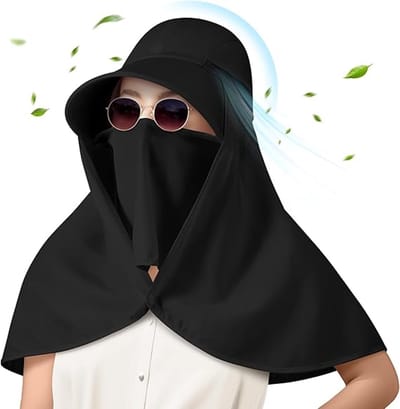 Dames Zonnehoed Met Nekflap - UPF 50+ UV Bescherming - Brede Rand Zomerhoed - Voor Wandelen & Vissen - Ademend Net - Verstelbare Kinband - Zwart