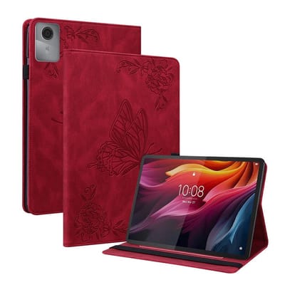 Coverup Tablethoes geschikt voor Lenovo Idea Tab 11 Hoesje - Vlinders Book Case - Rood