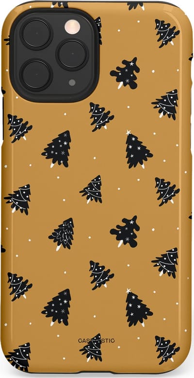 Casetastic hoesje geschikt voor Apple iPhone 11 Pro - Dubbellaagse bescherming - Zwarte Kerstboom Feest - Fashion Case - Goud Donkergrijs Taupe