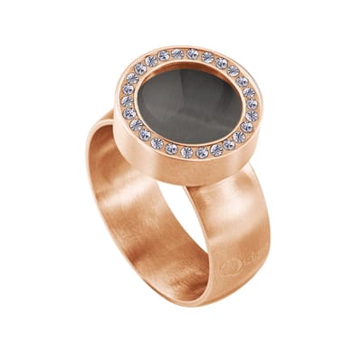 Quiges RVS Schroefsysteem Ring met Zirkonia Rosékleurig Mat 16mm met Verwisselbare Cat's Eye Grijs 12mm Mini Munt