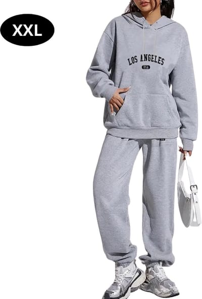 Livano Joggingpak Dames - Huispak - Volwassenen - Trainingspak - Comfortabel - Jogging Pak - Joggingsbroek - Grijs - XXL
