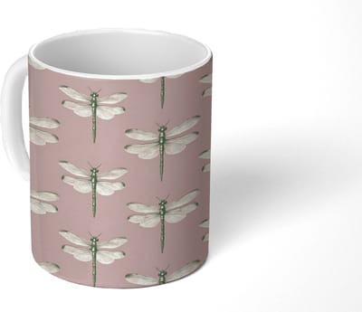 Mok - Koffiemok - Lillibellen - Patroon - Roze - Mokken - 350 ML - Beker - Koffiemokken - Theemok