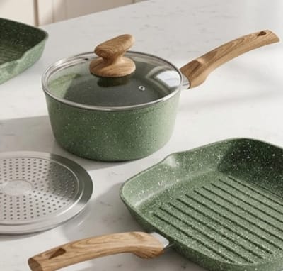 Pannenset 17-Delig Inductie – Kookgerei - – Kookgerei Set Granieten Antiaanbaklaag, - Medahomestore