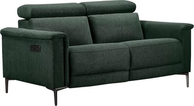 Lund - 2 - zitsbank met 1 handmatige relaxfauteuil in donkergroene stof (97 x 160 x 100 cm)