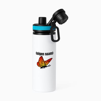 Hacebo® - oranje vlinder met eigen naam waterfles met draaidop blauw - Vlinder - dieren liefhebber - iemand die houdt van vlinders - verjaardag - cadeau - kado - geschenk - water fles - 850ML