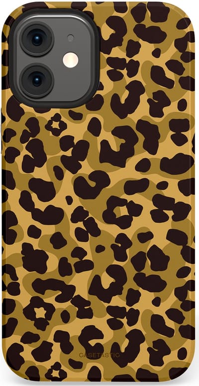 Casetastic hoesje geschikt voor Apple iPhone 12 Mini - Dubbellaagse bescherming - Jungle Panter - Fashion Case - Zwart Crème Beige