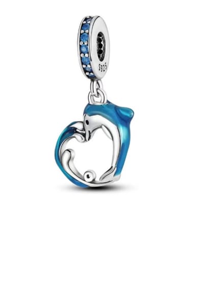 Romystones - Dolfijn Bedel - 925 Zilver & Blauw Zirkonia - Hart - Blauw - sieraden.