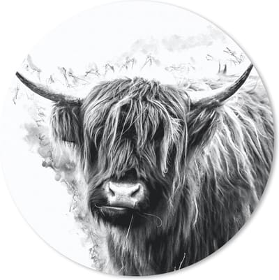 Muismat rond 20x20 cm - Mousepad Schotse Hooglander - Koe - Wit - Ronde muismatten