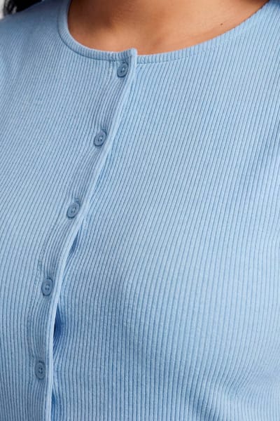 boohoo Dames Plus Geribbelde Knooptjes Top En Broek Co-ord | Poederblauw | Maat: 48