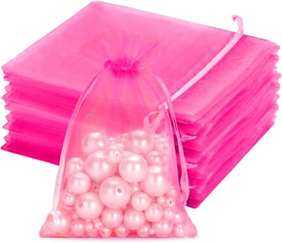 Set van 50 Organza Tassen 10 x 15 cm Grote Cadeautassen met Treksluiting voor Trouwen, Snoep en Feestjes in Roze Rood