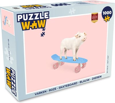 Puzzel Varken - Roze - Skateboard - Blauw - Dieren - Legpuzzel - Puzzel 1000 stukjes volwassenen