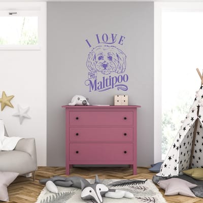 Muursticker - I Love My Maltipoo - 58 x 77 - Paars