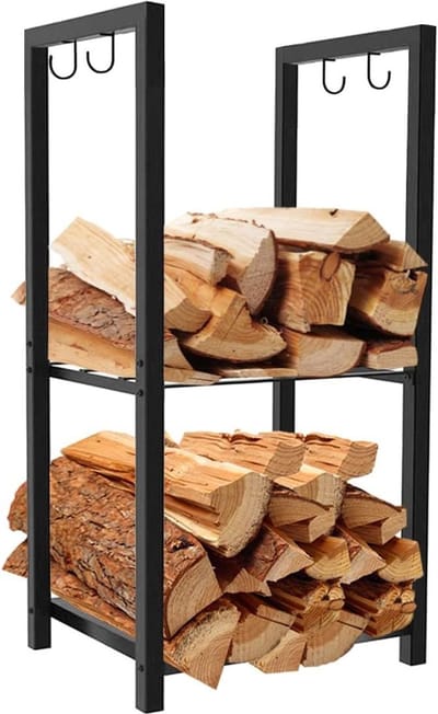 Hout Rek - Open Haard Opslag - Haardhout Opslaan - Verticale Opslag - 29 x 15.8 x 11.8 inch - Zwart