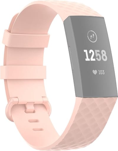 By Qubix - Compatible Fitbit bandje - geschikt voor Fitbit Charge 3 - Fitbit Charge 4 siliconen diamant pattern bandje - Maat: Large - licht roze - Horlogeband - smartwatchbandje