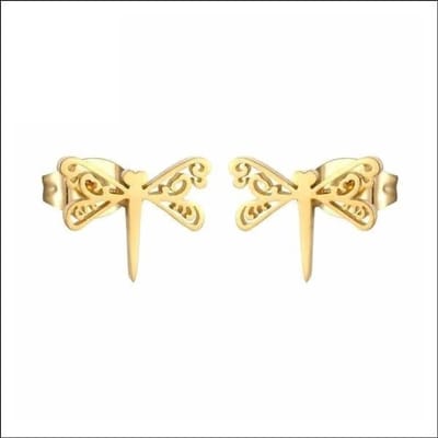 Aramat Jewels | Oorbellen | RVS Libel Oorbellen Kleurrijk - Juffer Oorstekers | Goudkleur-10x8mm | |8mm | Staal | Kinderen, Volwassenen | Verkleurd niet