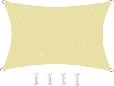 2 x 3m Rechthoek Schaduwdoeken - zonneschermdoek - waterdicht zonnescherm - met vier trekkoorden van 2 m - vierhoekig zonneschermdoek voor buiten - roestvrijstalen D-ring - geschikt voor tuin, terras, zwembad, camping - Beige