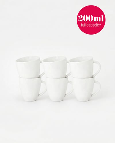 vtwonen - Basic - Set van 6 - Mokken met Oor - Wit - Porselein - 200ml