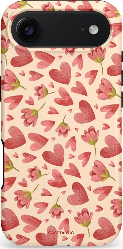 Casetastic hoesje geschikt voor Apple iPhone Air - MagSafe - Dubbellaagse bescherming - Verbonden Hartjes - Fashion Case - Crème Koraal Perzik
