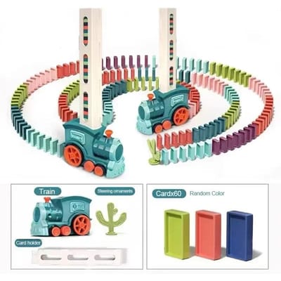 Dominotrein ideaal voor kinderen Automatische elektrische legauto Levendige dominosteentjes set Leren gericht speelgoed Blokken Cadeau Jongens Meisjes blauw