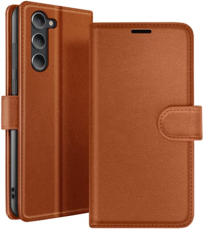Zanae, Hoesje geschikt voor Galaxy S23 - Wallet Case met Stand & Magneetsluiting, Bruin