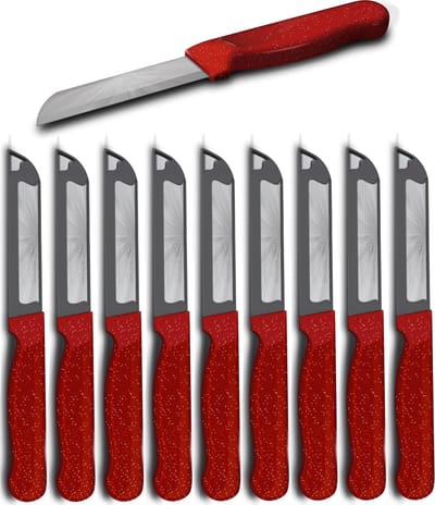 Solingen Schilmesje Robuust Handvat – RVS Glad – 18,5 cm met Blade Cover – Rood Glitter – 10 stuks