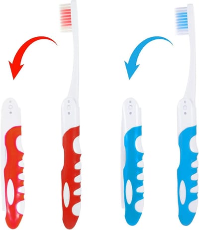 Opvouwbare Tandenborstels - Reis Tandenborstel - Tandenpoetsen Onderweg - Zacht Voor Tandvlees - 2 Stuks - Blauw Rood