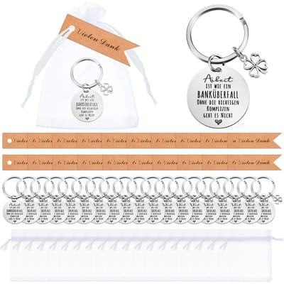 Solidchoice- Afscheidscadeaus 12 Sets - Sleutelhanger - Cadeaulabels - Organza Zakjes - Bedankjes - Duurzaam en Hoogwaardige Kwaliteit - Cadeauset