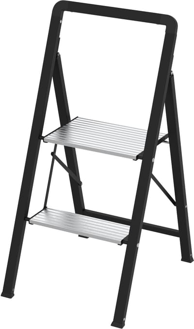 HOME It® Aluminium Trapladder met Stalen Frame, 2 treden, inklapbaar, 89 cm hoog, platform 30x20 cm, max. 150 kg belastbaar