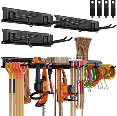 Garage Organizer Wandmontage - 48 Inch Tuingereedschap Organizer met 16 Heavy Duty Haken
