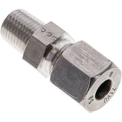 1/4'' NPT Buitendraad x 8S RVS Rechte Snijring Koppeling 630 Bar DIN 2353 - FL2S-MC-ST-014N-08-S