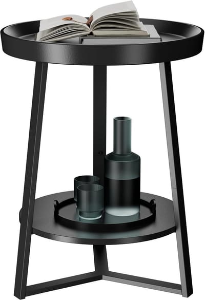 Ronde bijzettafel met 2 niveaus en opbergplank voor woonkamer en slaapkamer