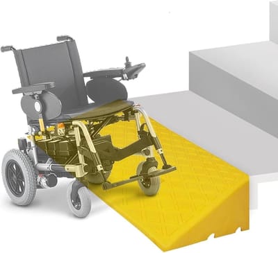 Rubber oprijplaat - Scooter helling - Drempel overbruggen - Antislip oppervlak - 49x27x13cm - Geel