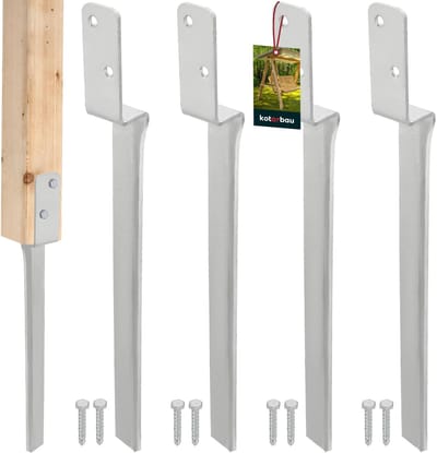 KOTARBAU® 4 Stuks Grondanker, Verzinkt Staal, 50 cm, Zilver, L-Vorm Paalhouder, Bodemanker Voor Schommel, Inslag-Bodemhuls, Om In De Grond Te Slaan