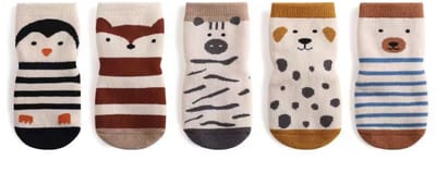 5 paar warme sokken met dierenprint, babyvloersokken, zachte, antislip en verkoelende zool, geschikt voor baby's die leren lopen en kruipen (maat S: 0-1 jaar, voetlengte 7-10 cm).