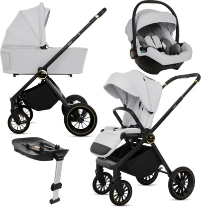 BabyLux® Kinderwagen 4in1 Set ROSSO, Opvouwbare Lichtgewicht Combi Kinderwagenset Incl. Reiswieg, Buggy, I-Size Kinderzitje, Autostoel, 4 Verstelbare Standen, 0-22kg, Uv-Bescherming 50+