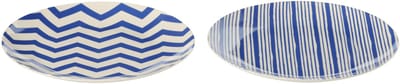 J-Line bord Dessert Gestreept - porselein - blauw/wit - small - set van 2