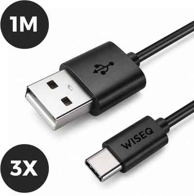 USB C Oplaadkabel 1 meter - Set van 3 Stuks - Oplaadkabel USB A naar USB C - geschikt voor Samsung en Apple iPhone - zwart - WiseQ